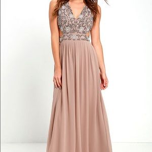Lace & Beads Vera Taupe Beaded Maxi Dress
